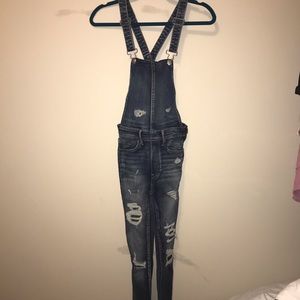 Full Length Ripped Denim Overalls